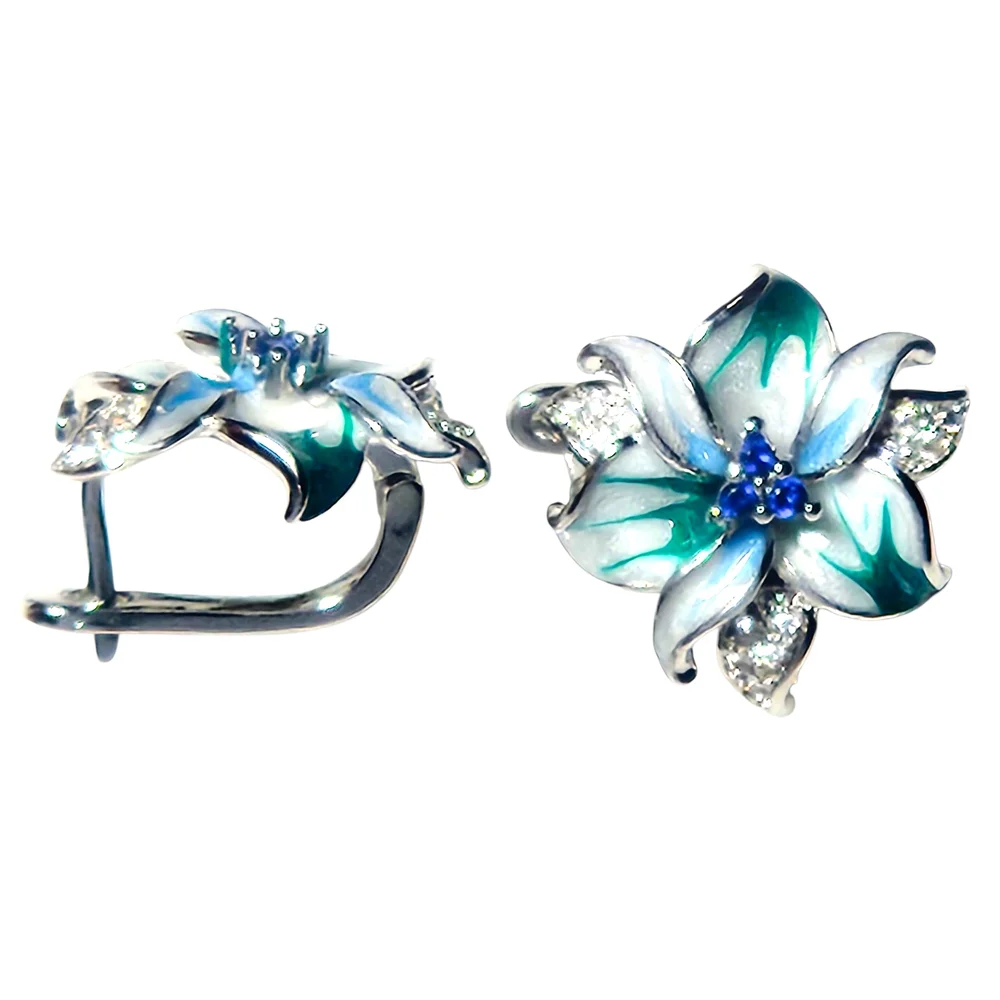 Elegant Floral Green and Blue Earrings